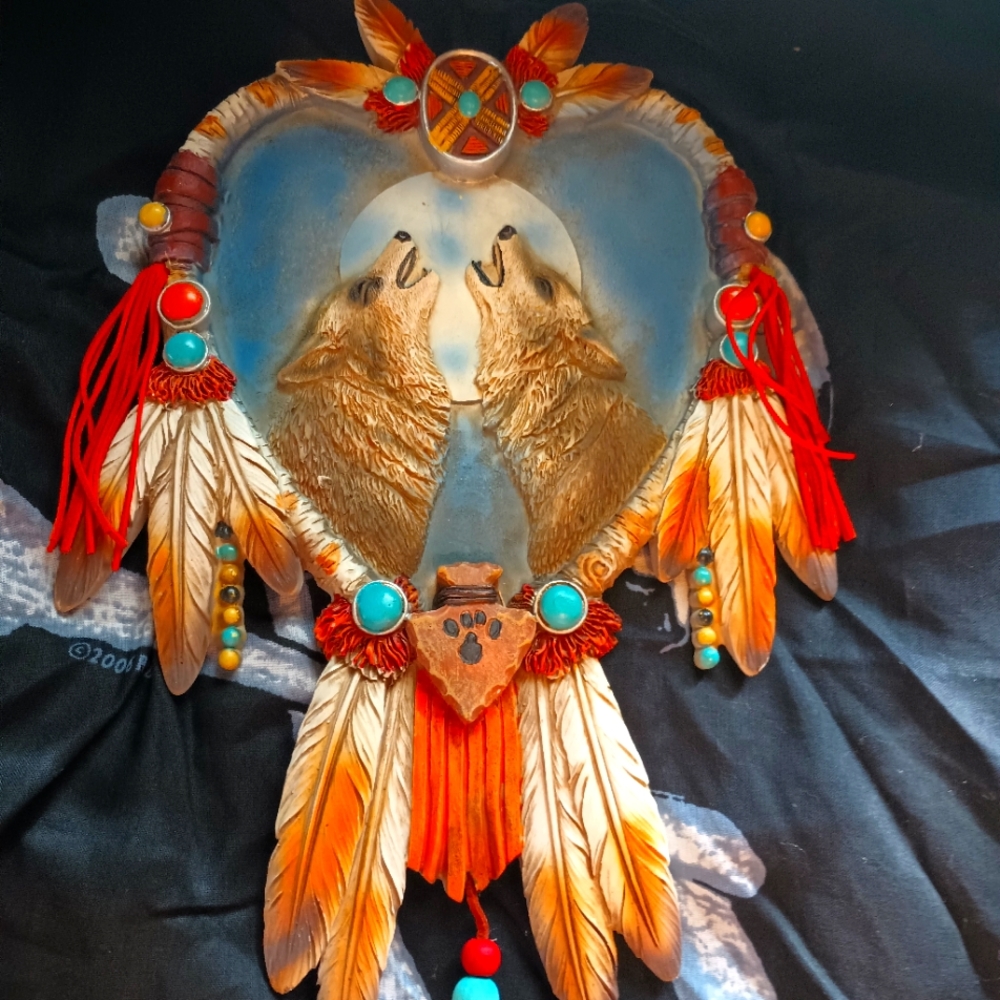 Native American Wolf Ceramic Wall Decor